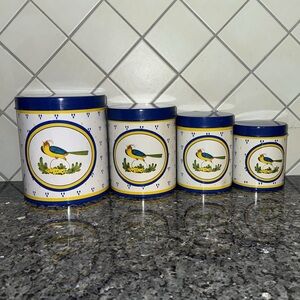 Vintage Rosenthal Netter Blue & Yellow Bird 4 Pc. Tin Canister Set